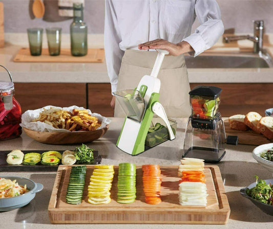 Safe Vertical Mandoline Slicer | 4-in-1 Adjustable Vegetable Cutter & Julienne Chopper with Hidden Blades