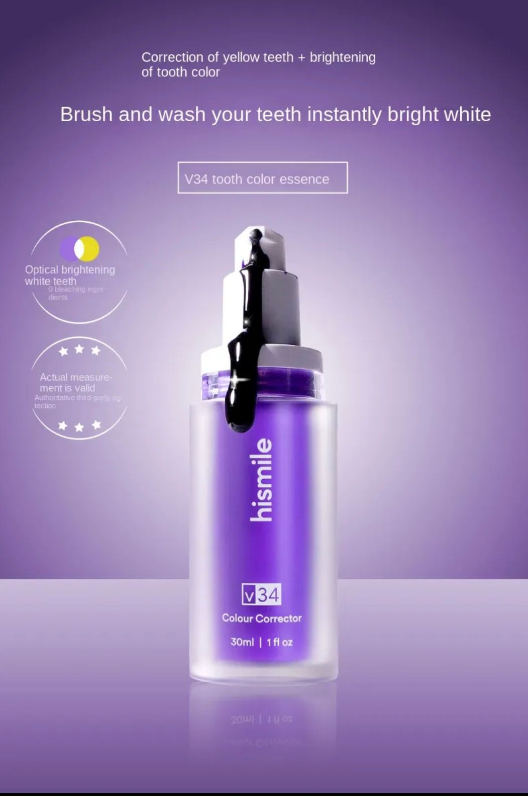 V34 Colour Corrector Serum β 30ml | Instant Teeth Brightening & Yellow Stain Removal