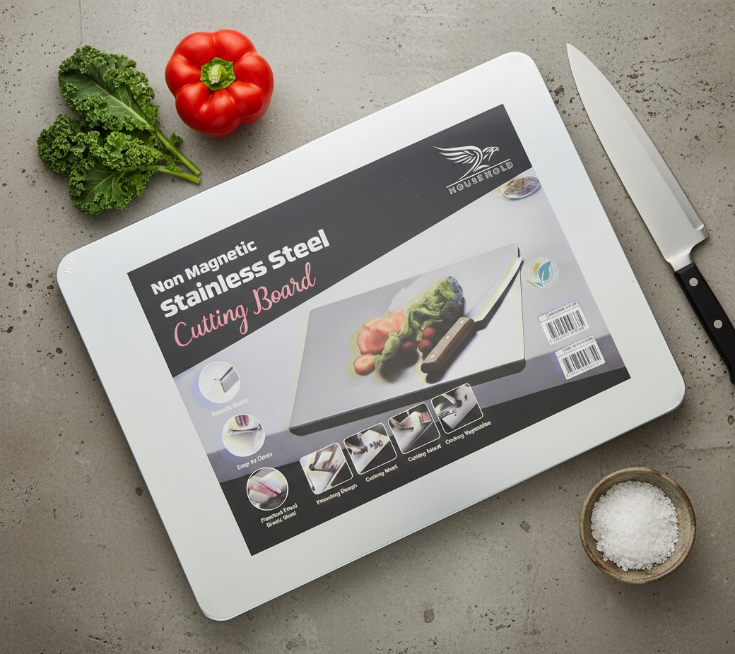 Marble Cutting Board Slab with Pure Stainless Steel Fitting β Non-Magnetic | 30 x 40 cm