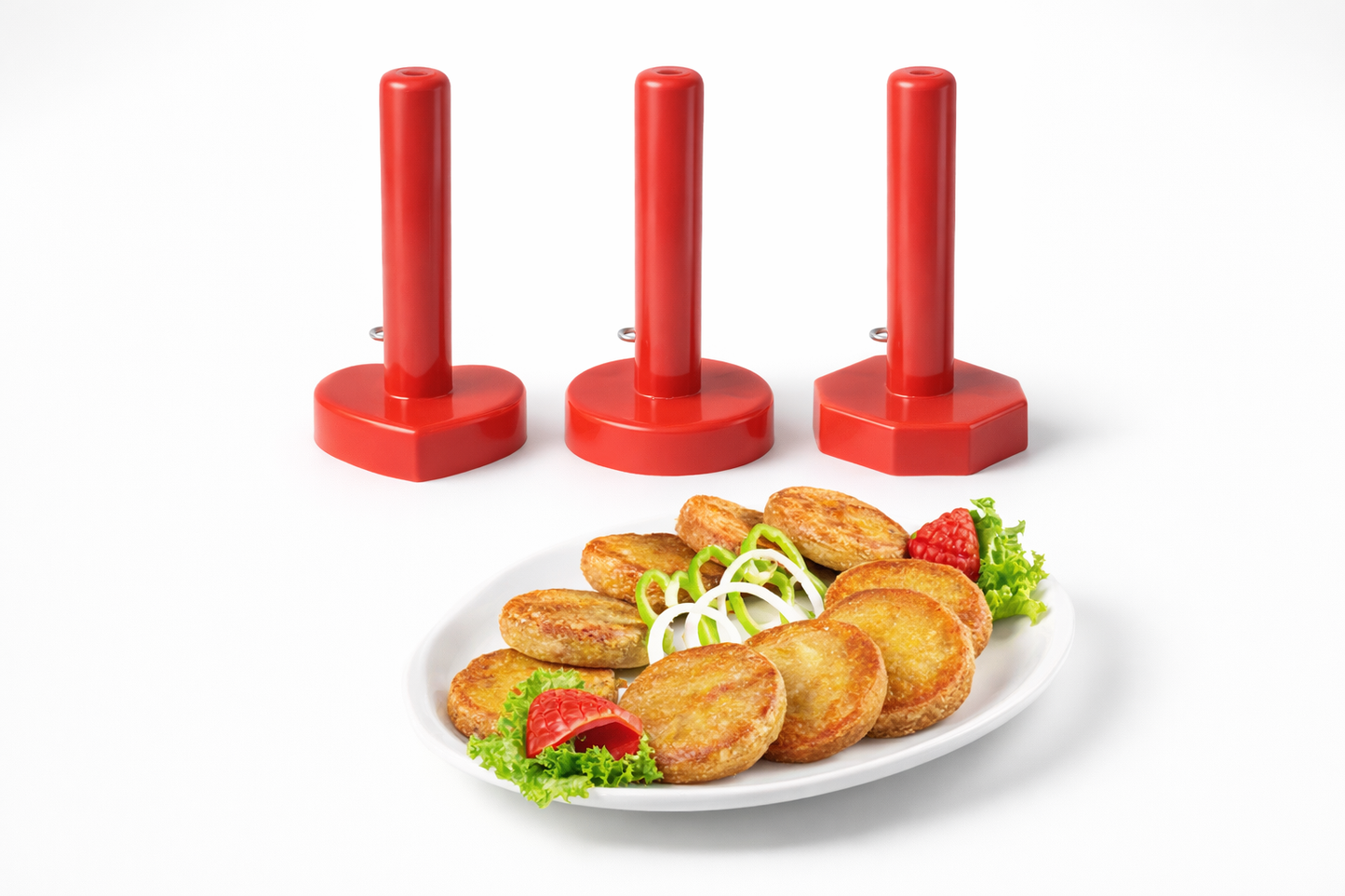 3-Piece Kabab Maker Set | Heart, Round & Hexagon Shapes | Manual Shami Kabab Press