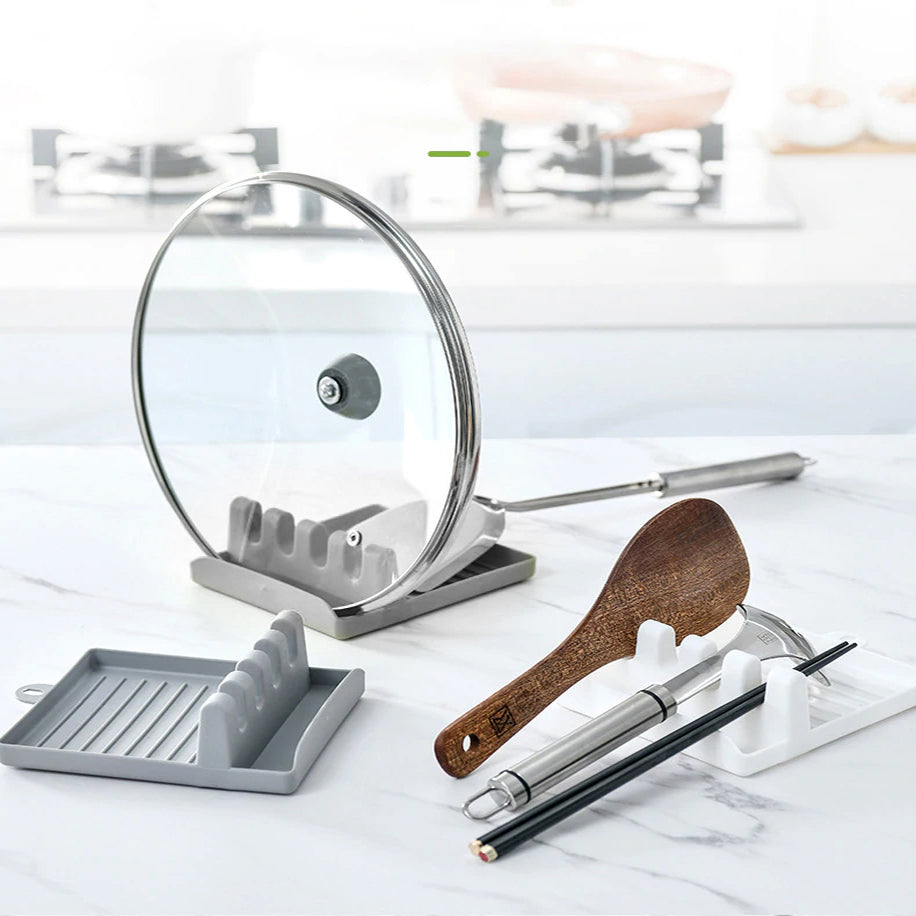 Multipurpose Pot Lid & Spoon Rest Rack | Kitchen Countertop Organizer for Spatulas & Ladles