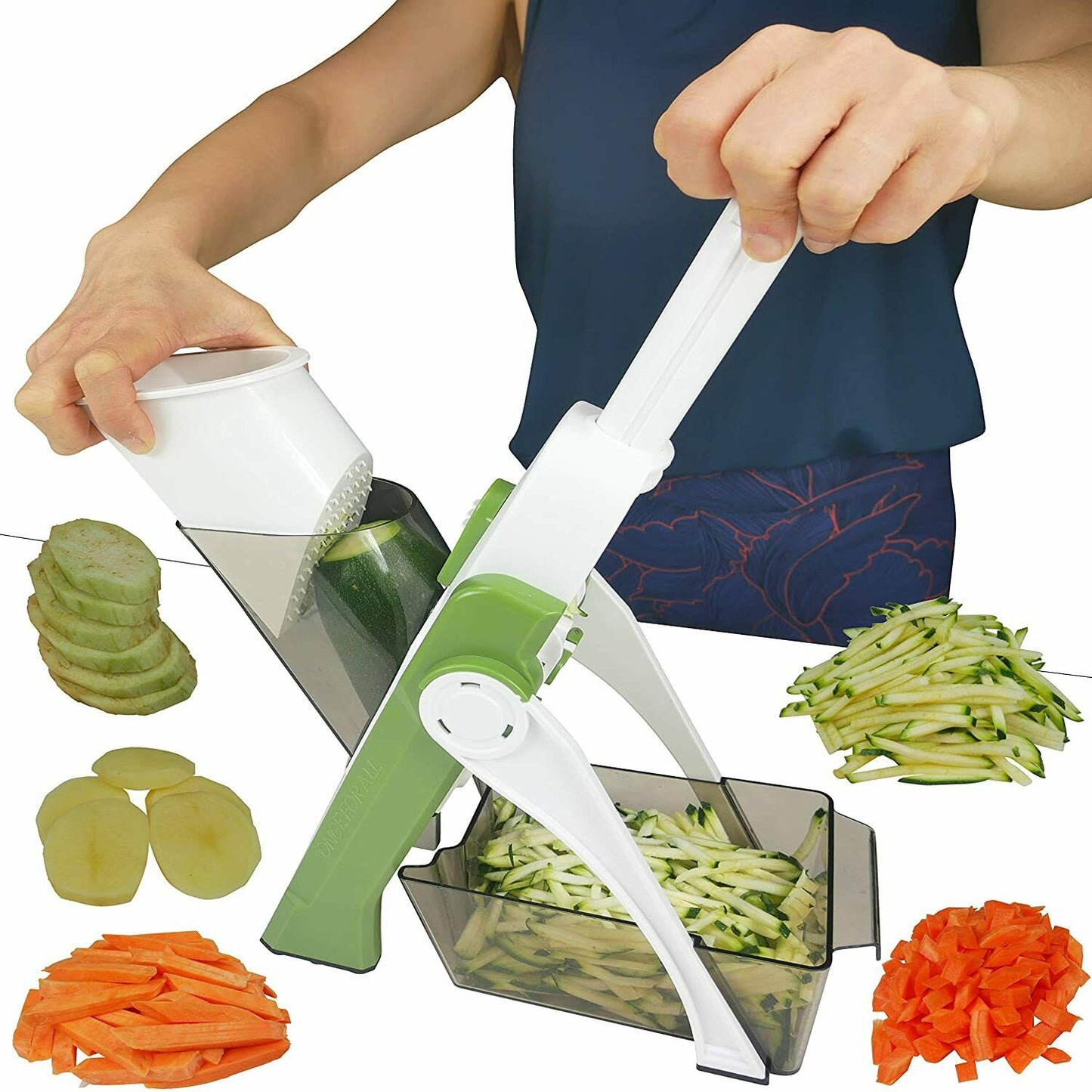 Safe Vertical Mandoline Slicer | 4-in-1 Adjustable Vegetable Cutter & Julienne Chopper with Hidden Blades