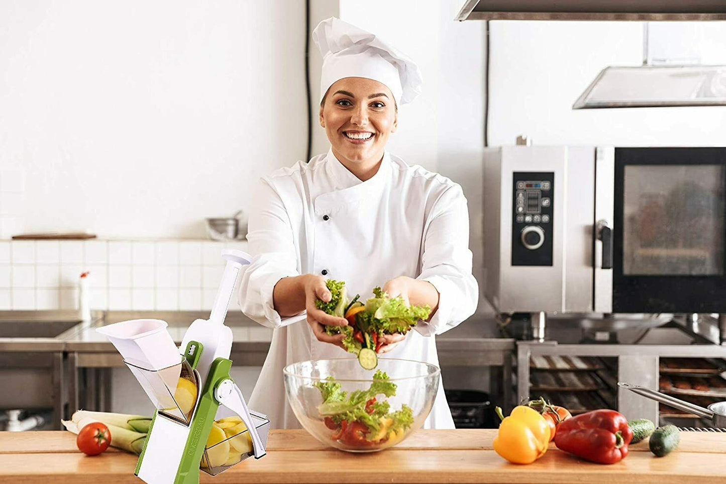 Safe Vertical Mandoline Slicer | 4-in-1 Adjustable Vegetable Cutter & Julienne Chopper with Hidden Blades