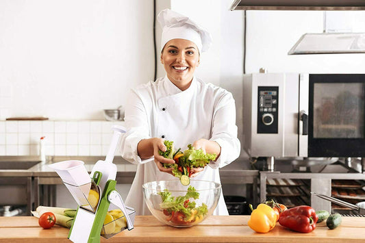 Safe Vertical Mandoline Slicer | 4-in-1 Adjustable Vegetable Cutter & Julienne Chopper with Hidden Blades