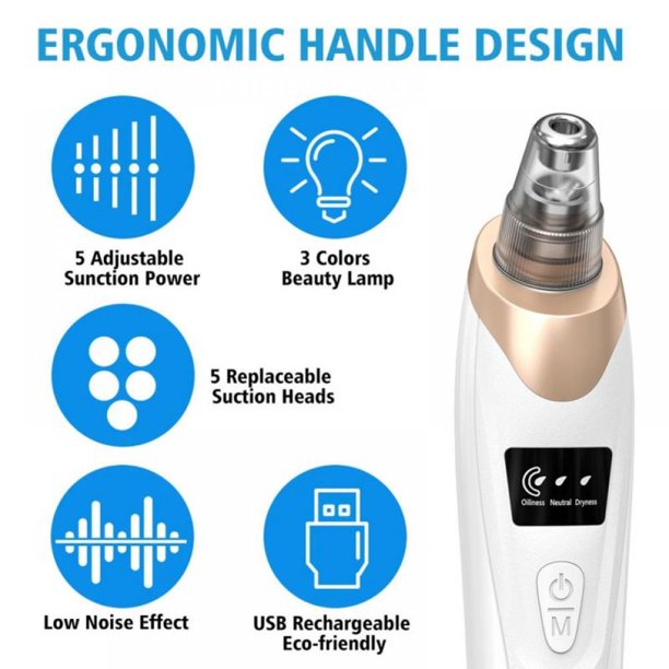 Professional Electric Blackhead Vacuum Remover – 5-in-1 Pore Cleanser with LED Display | USB Rechargeable & Certified Safe Face Extraction Tool