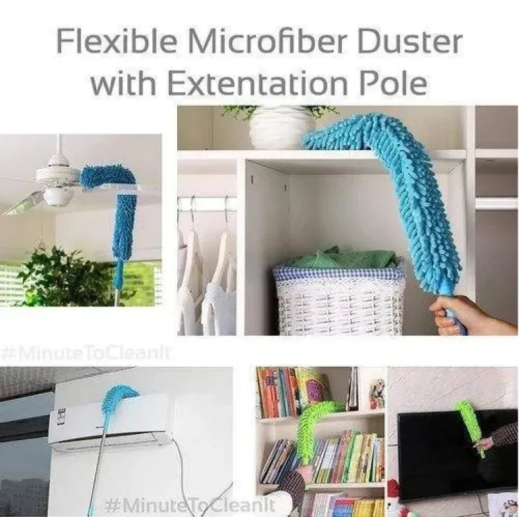 Long Reach Microfiber Duster with Extendable Stainless Steel Rod – Electrostatic Dust Magnet for Ceiling Fans, Cars & Windows | Washable & Flexible (Random Color)