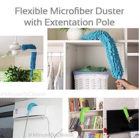 Long Reach Microfiber Duster with Extendable Stainless Steel Rod – Electrostatic Dust Magnet for Ceiling Fans, Cars & Windows | Washable & Flexible (Random Color)