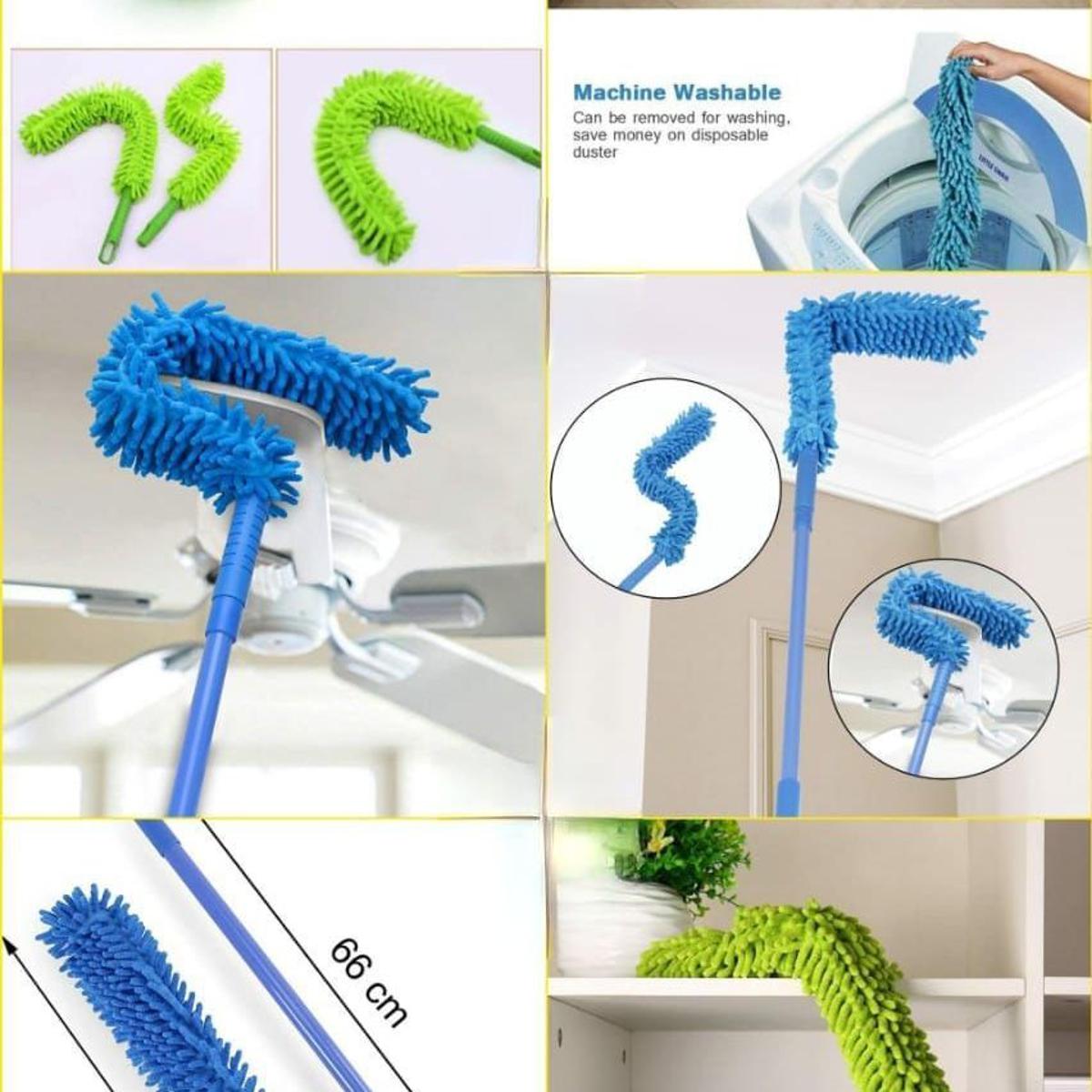 Long Reach Microfiber Duster with Extendable Stainless Steel Rod – Electrostatic Dust Magnet for Ceiling Fans, Cars & Windows | Washable & Flexible (Random Color)