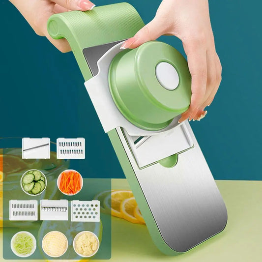 Premium 304 Stainless Steel Multifunctional Vegetable Cutter & Rotary Grater – 6-in-1 Manual Slicer & Shredder with Hand Guard