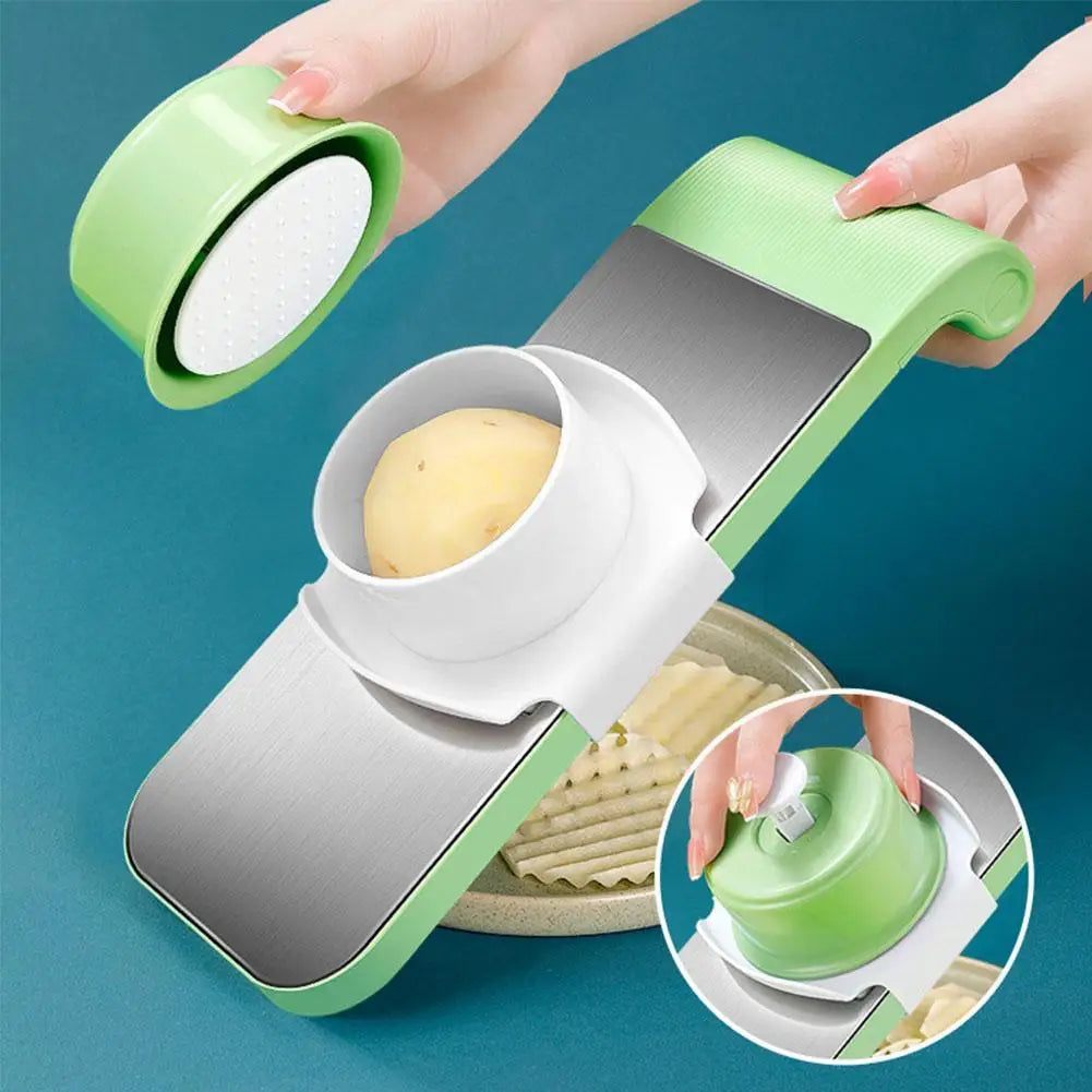 Premium 304 Stainless Steel Multifunctional Vegetable Cutter & Rotary Grater – 6-in-1 Manual Slicer & Shredder with Hand Guard