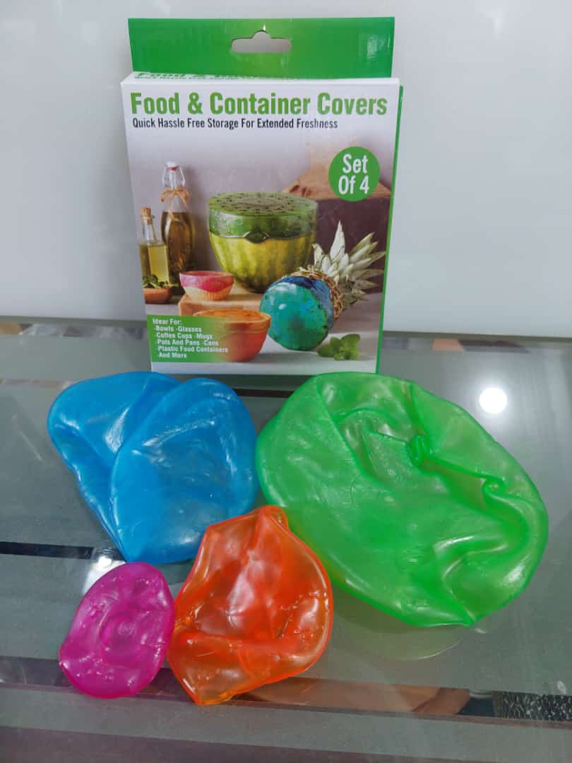 4-Pcs Multi-Functional Silicone Stretch & Seal Wraps – Reusable Cling Film & Bowl Covers | Airtight Fresh-Keeping Lids for Microwave, Freezer & Dishwasher (Random Color)