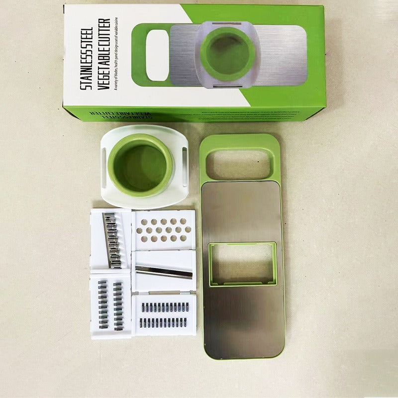 Premium 304 Stainless Steel Multifunctional Vegetable Cutter & Rotary Grater – 6-in-1 Manual Slicer & Shredder with Hand Guard