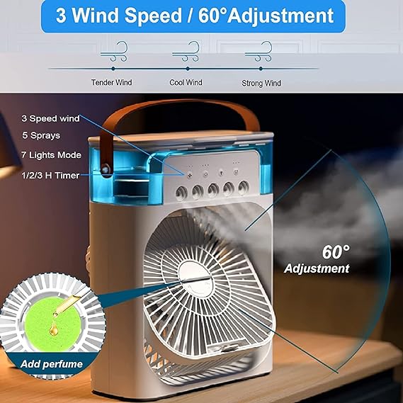 3-in-1 Mini Portable Air Cooler & Humidifier | USB Powered Desktop Cooling Fan | Strong Wind Personal AC