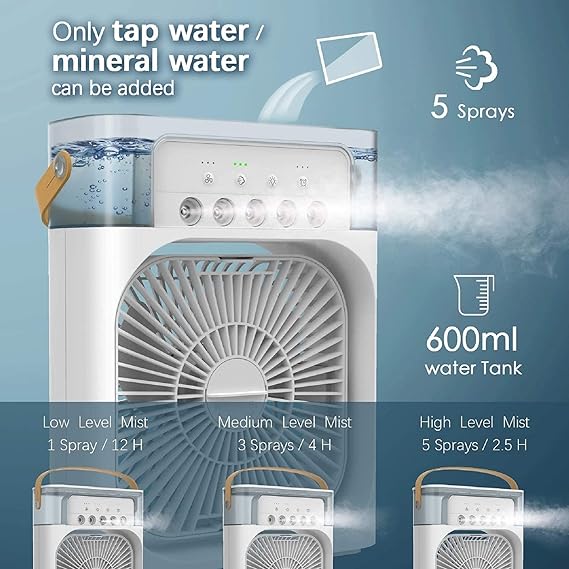 3-in-1 Mini Portable Air Cooler & Humidifier | USB Powered Desktop Cooling Fan | Strong Wind Personal AC