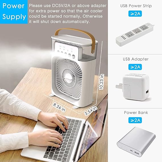 3-in-1 Mini Portable Air Cooler & Humidifier | USB Powered Desktop Cooling Fan | Strong Wind Personal AC