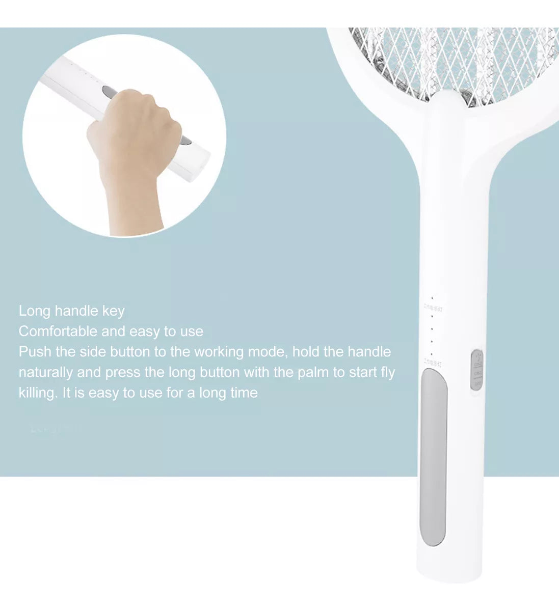 2-in-1 Rechargeable Electric Mosquito Killer Racket – High Voltage Bug Zapper with Integrated LED Flashlight & Safety Mesh