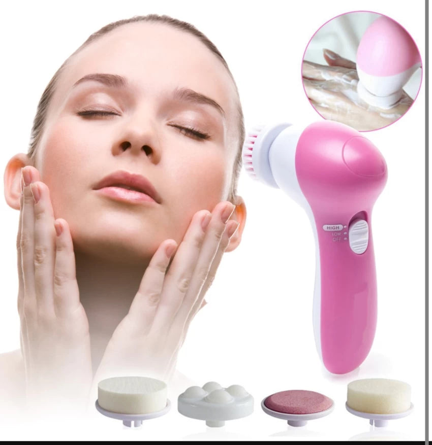 5-in-1 Facial Electric Cleanser & Massager – Multi-Functional Beauty Face Brush for Deep Cleaning, Exfoliation & Blackhead Removal