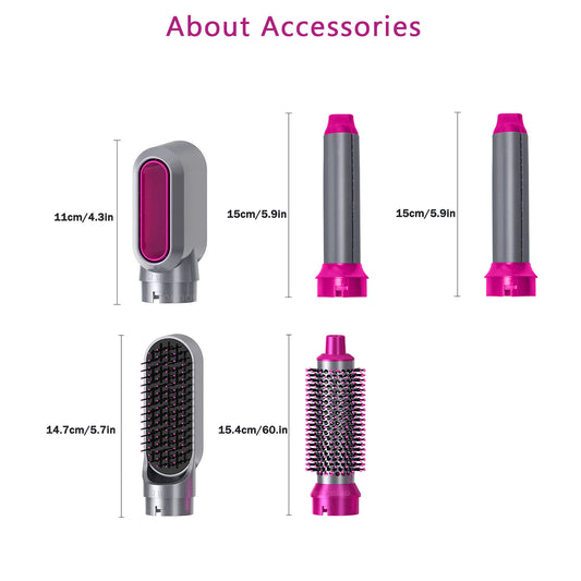 5-in-1 Electric Hair Dryer Brush & Styler Kit – Detachable Curling Wand