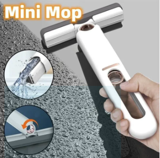 Portable Mini Squeeze Mop | Hand-Free Self-Wringing Cleaning Mop for Small Spaces & Surfaces