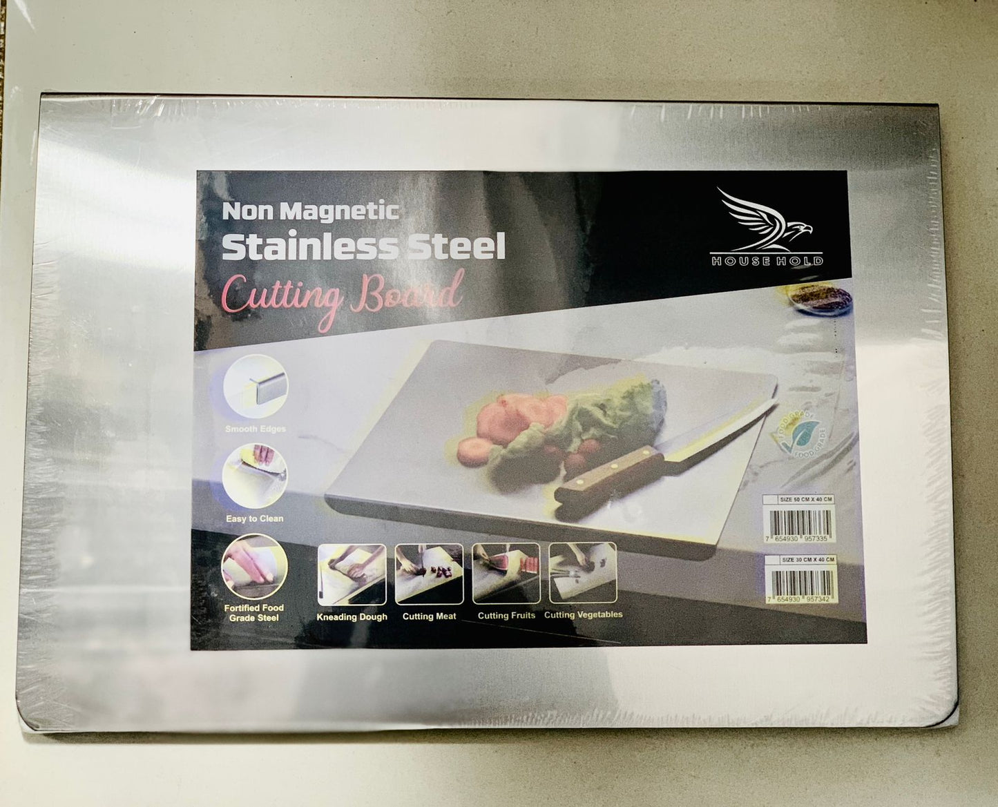 Premium Marble Cutting Board & Serving Slab (30x40 cm) | Non-Magnetic Stainless Steel Fittings