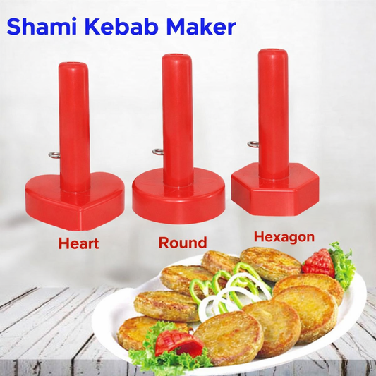 3-Piece Kabab Maker Set | Heart, Round & Hexagon Shapes | Manual Shami Kabab Press