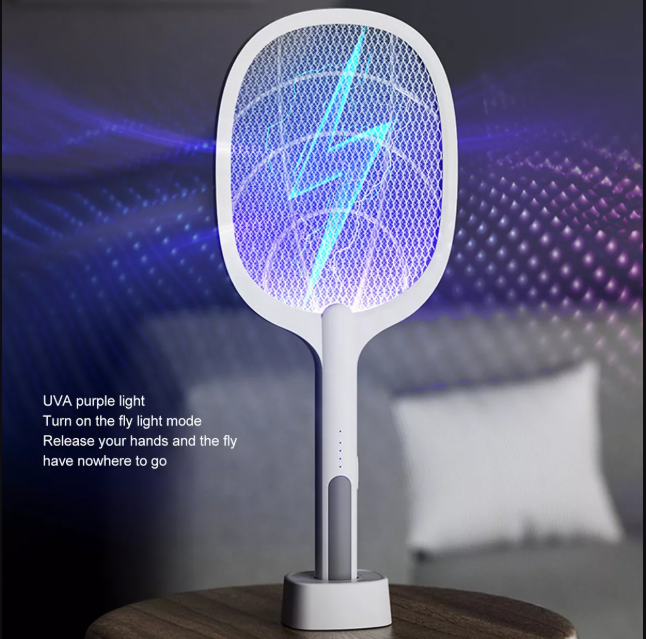 2-in-1 Rechargeable Electric Mosquito Killer Racket – High Voltage Bug Zapper with Integrated LED Flashlight & Safety Mesh