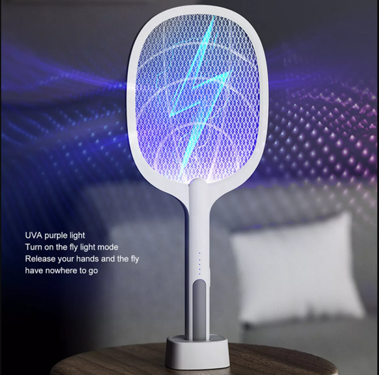 2-in-1 Rechargeable Electric Mosquito Killer Racket – High Voltage Bug Zapper with Integrated LED Flashlight & Safety Mesh