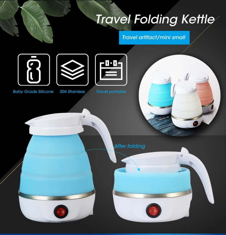 600ml Foldable Travel Electric Kettle | 600W Fast-Boiling Collapsible Silicone Teapot for Home & Sports